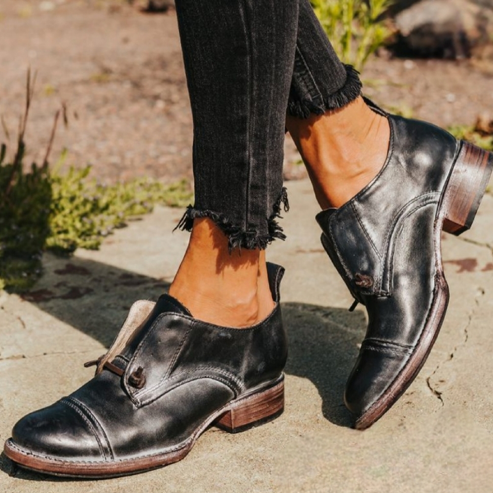 Freebird By Steven "Mabel" Black Grey Distressed Leather Shoes Size 10 - Picture 2 of 15